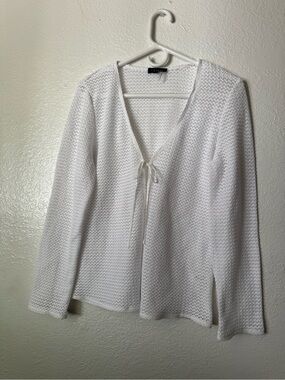 1. State White Knit V-Neck Tie-Front Sweater